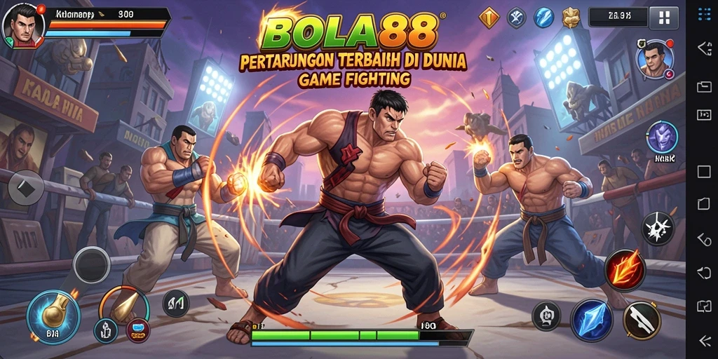 Tampilan screenshot <strong>BOLA88</strong> menampilkan karakter bertarung di arena yang mendebarkan.