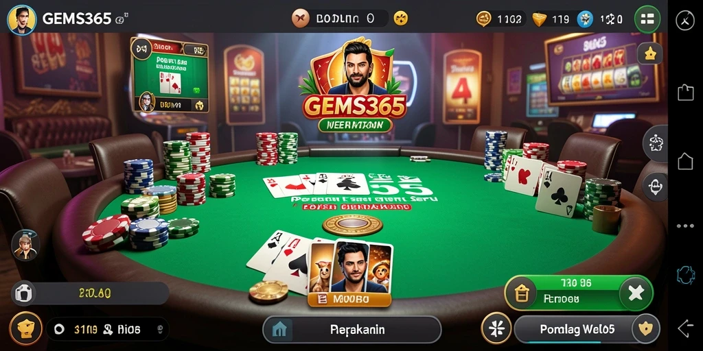 Tampilan menarik dari gameplay Poker dalam GEMS365.