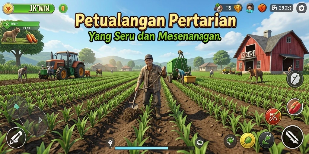 Screenshot utama JKTWIN menampilkan suasana gameplay bertani.