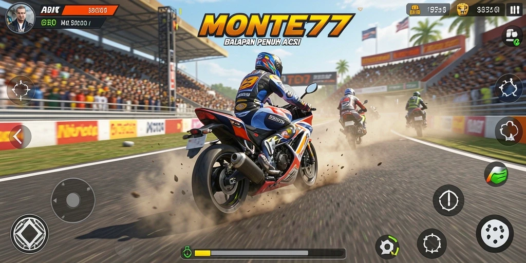 Gameplay seru dari MONTE77 dengan balapan motor yang mendebarkan.