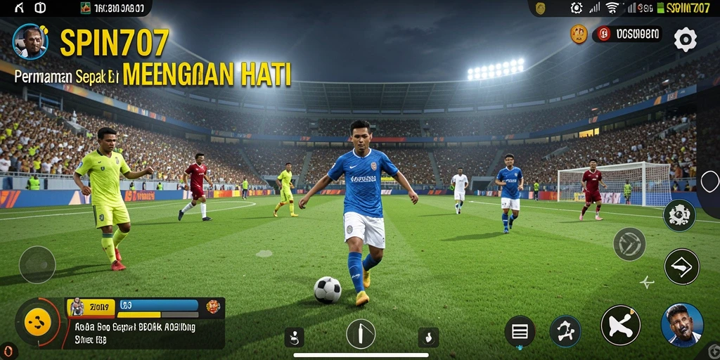 Screenshot gameplay SPIN707 menunjukkan aksi seru di lapangan sepak bola.