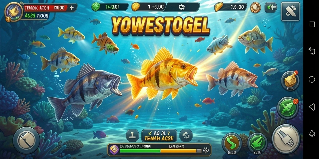 Screenshot gameplay YOWESTOGEL menampilkan aksi menembak ikan yang seru.